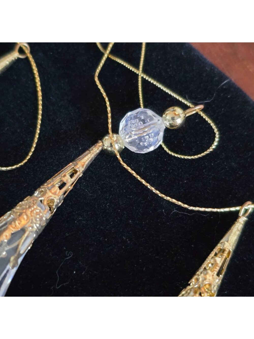 Vintage Clear Acrylic Icicle Ornaments Gold Filigree Teardrop Prism Xmas Lot 6 - Picture 5 of 14